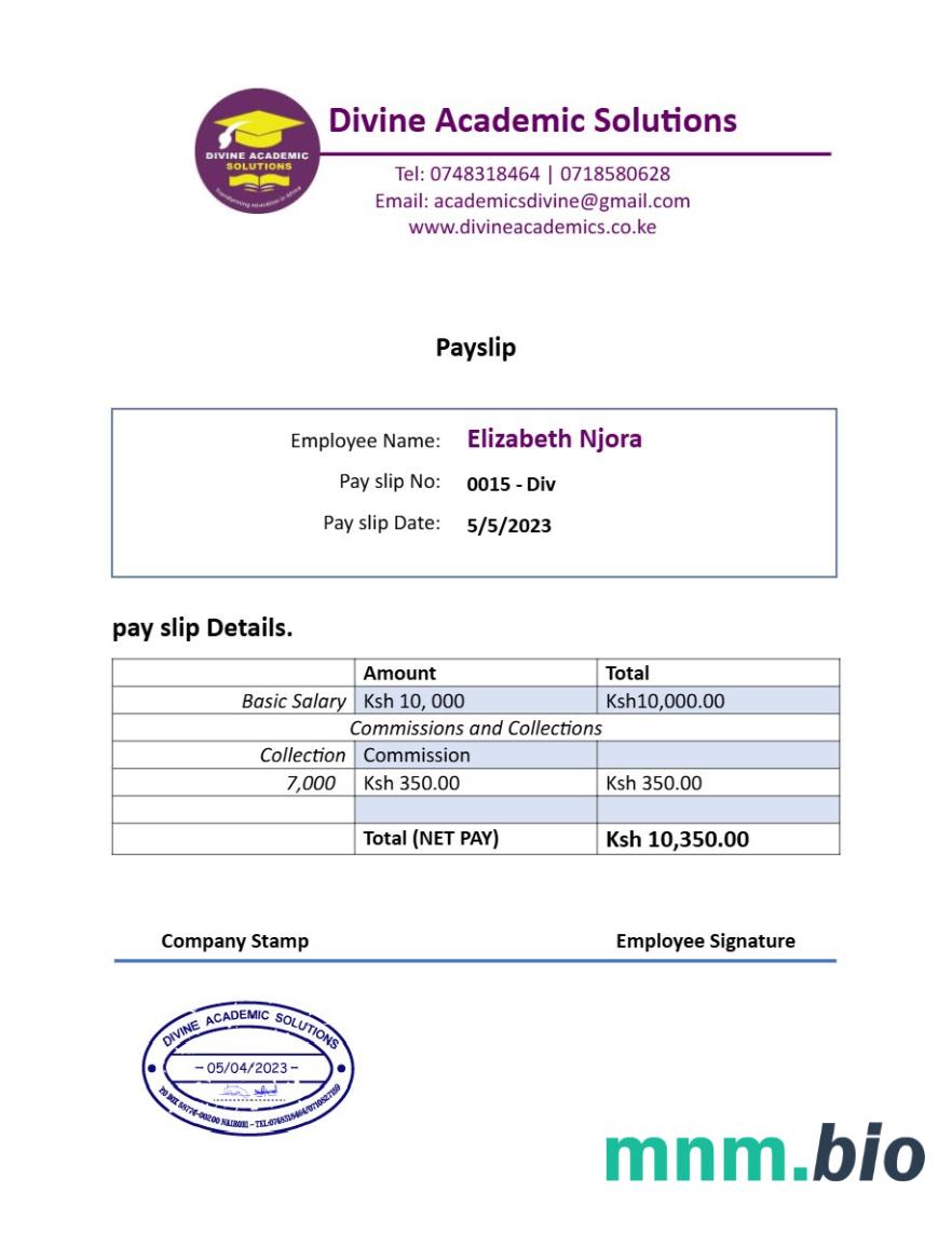 Szablon odcinka wypłaty Divine Academic Solutions w formatach Word i PDF